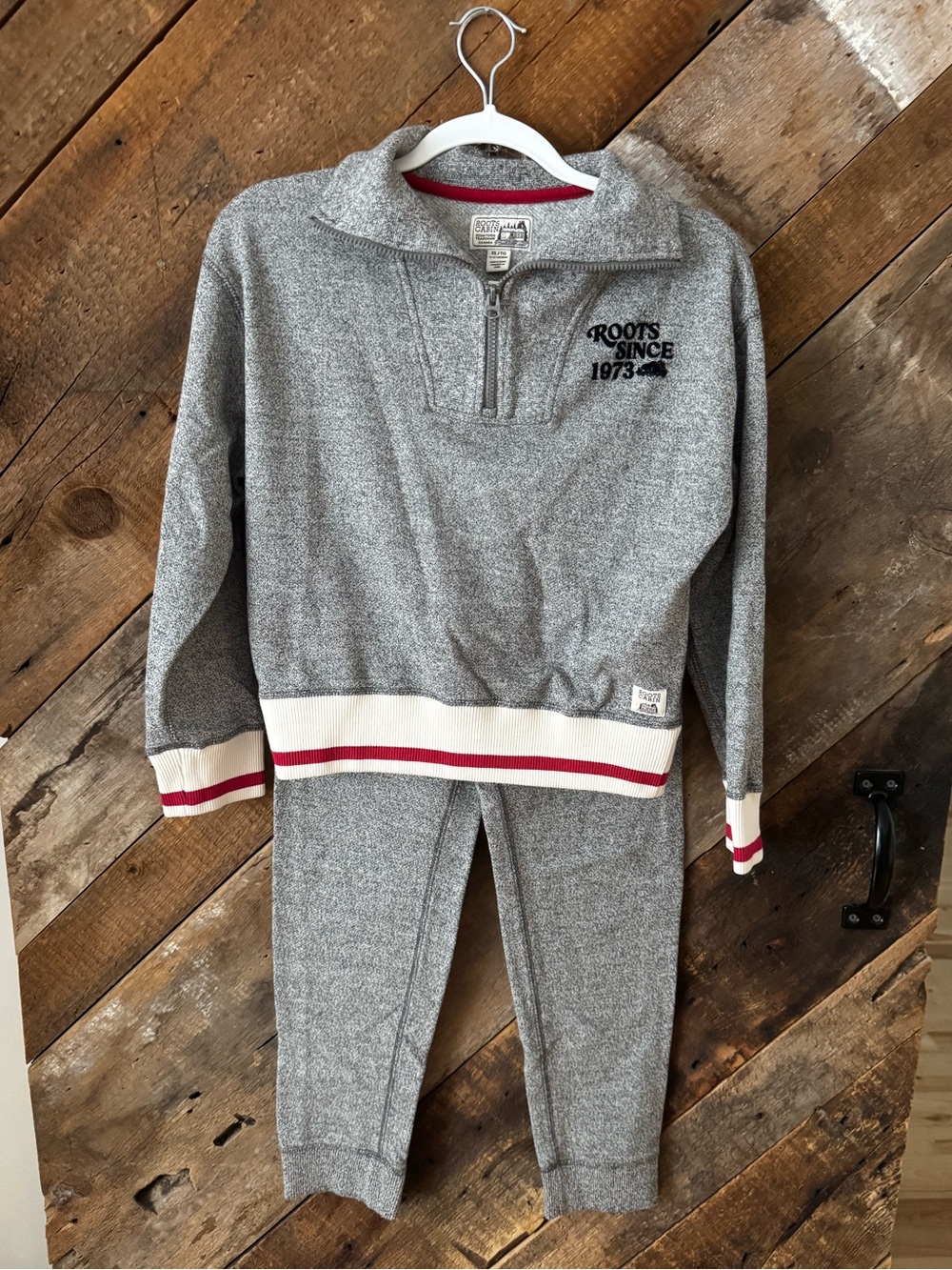Roots Kids Grey Sweatshirt & Joggers Set with Red Trim